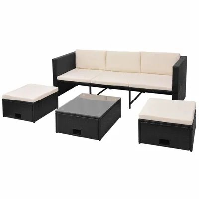 Immagine prodotto di vidaXL Set da salotto da giardino 4 pezzi con cuscini in polirattan nero
