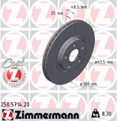 Produktbild von 2x ZIMMERMANN Bremsscheibe 250.5714.20 für FORD Transit Connect V408 Kastenwagen