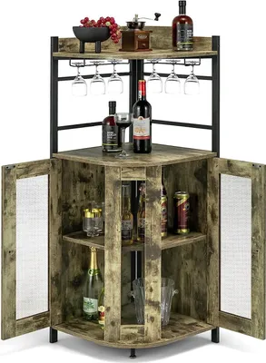 Produktbild von GOPLUS Weinbarschrank mit Glashalter, Eck-Barschrank mit 2 Türen, Weinschrank mit verstellbarem Regal, Küchenschrank industriell für Küche & Esszimmer