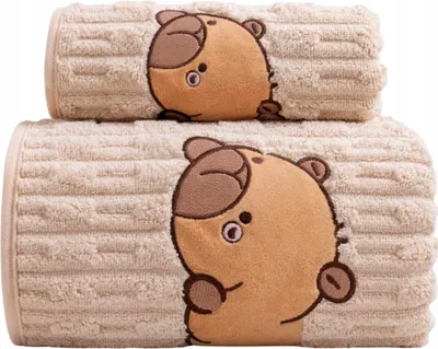 Produktbild von 2er Set Badehandtücher für Kinder – Capybara – 70×140 cm + 35×75 cm – Badetuch & Handtuch für Hände und Gesicht