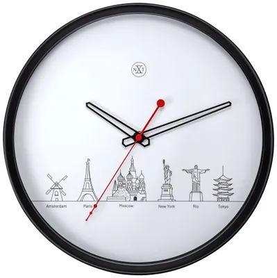 Obrázek produktu pro NeXtime World Tour, Zeď, Hodiny, Kulatý, Černá, Bílá, Plast, Dospělí