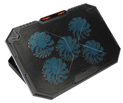 Zdjęcie produktu dla Podkładka chłodząca do laptopa z 5 wentylatorami, regulacją wysokości i oświetleniem RGB, przeznaczona do notebooków o przekątnej ekranu od 13 do 17 cali