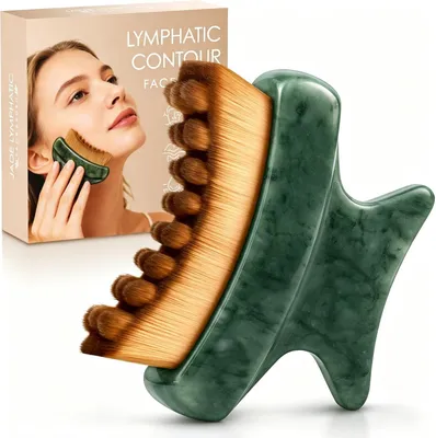 Produktbild von Gesichtsmassage Bürste aus Jade, Gua Sha Gesicht Massage Tool mit weichen Borsten, Lymphdrainage Gesichtspflege für straffende Massage und Beauty Routine