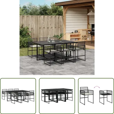 Produktbild von The Living Store 7-tlg. Garten-Essgruppe mit Kissen Schwarz Poly Rattan