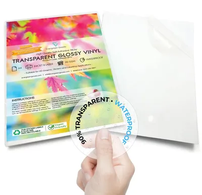 50 Blatt glänzende Aufkleber-Vinyl-Etiketten, A4, transparent, wasserfest