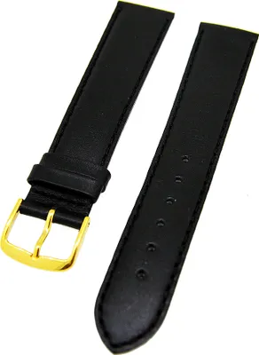 Produktbild von Uhrenarmband Kalbleder Schwarz Ton in Ton 18mm L Donschließe gold
