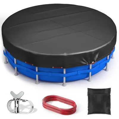 Produktbild von Abdeckplane Pool rund 366cm, 210D Oxford wasserdicht & reißfest, Poolabdeckung für Aufstellpool mit Windschutz & Spanngurt