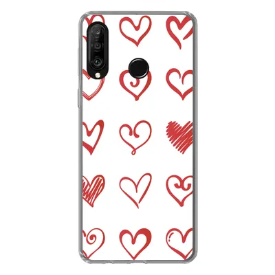 Produktbild von MuchoWow® Handyhülle Schutzhülle Hülle für Huawei P30 Lite Eine Illustration mit Herzen in verschiedenen Formen Silikon Softcase Handy Hülle - Handyhülle