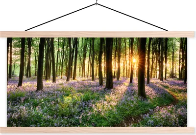 Produktbild von MuchoWow® Textilposter Wald - Bäume - Blume 120x60 cm mit holzfarbenen Rahmen - Klemmleiste