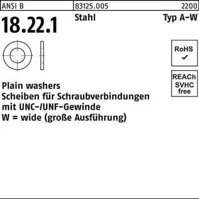 Produktbild von Reyher  USS Flat Washers 83125, Type A-W 1/2 (200 Stück)