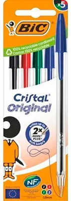 Zdjęcie produktu dla BIC 516346, Długopis, Możliwość ponownego napełnienia, Czarny, Niebieski, Zielony, Czerwony, 5 szt., Średni