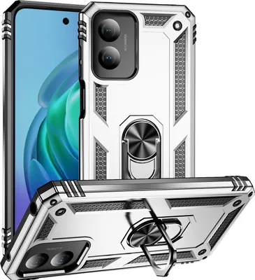 Produktbild von Schutzhülle für Motorola Moto G Play 2024 4G Dual Layer Robust Militäre Fallschutz Hülle mit Ringhalterung Ständer Silber