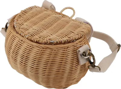 Imagen del producto de Cesta para bicicleta infantil, diseño sencillo con tapa, correa ajustable, ligera y resistente. Cesta de mimbre para niños, ideal para ciclismo, ir a la escuela o viajes