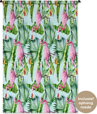 Produktbild von MuchoWow® Wandteppich Wandbehang Blumen - Hibiskus - Flamingo - Rosa 120x180 cm Tapisserie Dekoration Wandtuch - Schlafzimmer - Dekorationen für das Haus