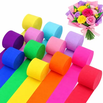 Crêpepapier 12 Rollen 4,5 cm x 25 m, 12 Farben, Regenbogen, für Basteln und Deko