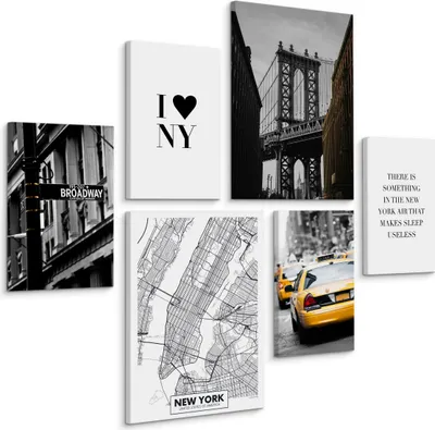 Obrázek produktu pro NEW YORK NY BROOKLYN BRIDGE TAXI 90x80 SADA OBRAZŮ SALONNÍHO POKOJE - 2 obrazy 30x40 a 4 obrazy 20x30