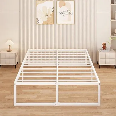 Obrázok produktu pre Kovová manželská posteľ – Stabilná posteľ do spálne – Tichá konštrukcia – 135 x 190 cm – Biela