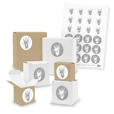 Produktbild von Adventskalender zum Füllen 24x Quader Würfel gemischt + Sticker (V03 Z46)