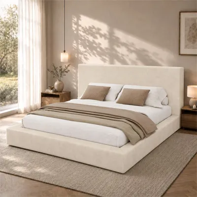 Produktbild von Polsterbett, Doppelbett,160 x 200cm, Bett mit Lattenrost, gepolstertes Kopfteil, Beige Chenille