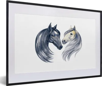 Produktbild von MuchoWow® MuchoWow® Gerahmtes Poster Pferde - Aquarell - Mähnen - Mädchen - Kinder - Mädchen 60x40 cm - Poster mit zchwarzem Bilderrahmen - Schlafzimmer - Plakat in Rahmen - Drucken