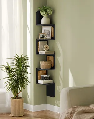 Produktbild von VASAGLE Eckregal, Wandregal 5 Ebenen, Schweberegal, Regal Wandmontage, Zickzack-Form, PVC-Rattan-Seitenplatten