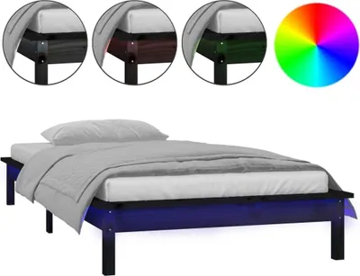 Produktbild von vidaXL Massivholzbett mit LEDs Schwarz 90x200 cm