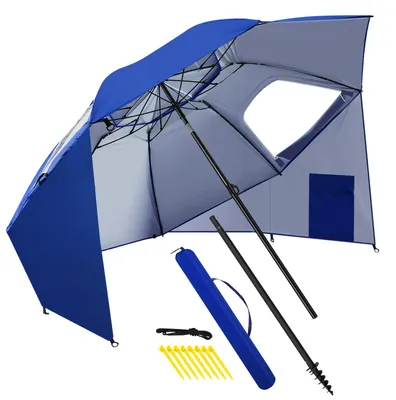 Produktbild von Peviasot Strandschirm mit Spiral-Bodenanker 210 cm, UPF 50+ Sonnenschutz, wasserabweisend, höhenverstellbar, ideal für Strand Camping Garten Blau