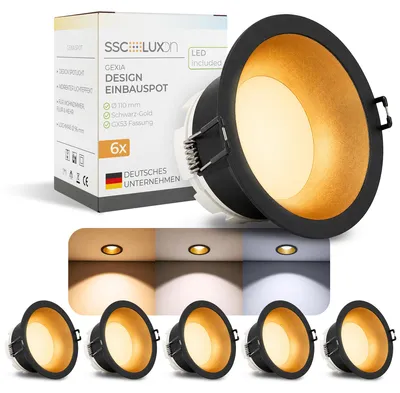 Produktbild von SSC-LUXon GEXIA 6er Set Einbaustrahler LED schwarz gold Ø 110mm inkl. GX53 LED 6W dimmbar - Einbauleuchten mit drei Lichtfarben