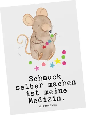 Produktbild von Mr. & Mrs. Panda Postkarte Maus Schmuck selber machen - Weiß - Geschenk, bildkarte, Grußkarte, Fotokarte, Ansichtskarten, Postkarten, Basteln, DIY