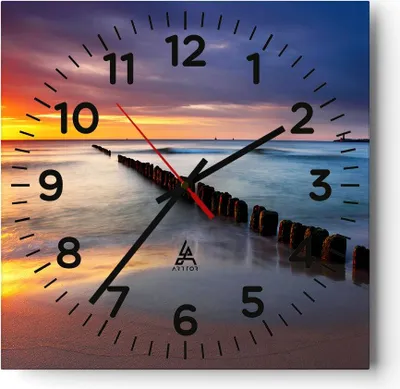 Produktbild von Wanduhr - Quadrat - Glasuhr - Meer Küste Strand Sonnenaufgang - 30x30cm - Schleichendes Uhrwerk - Lautlos - zum Aufhängen bereit - Dekoration Modern - Wanddekoration aus Glas - C4AC30x30-2781