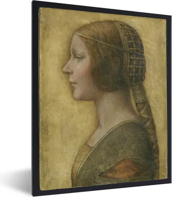 Produktbild von MuchoWow® MuchoWow® Gerahmtes Poster La Bella Principessa - Leonardo da Vinci 60x80 cm - Poster mit zchwarzem Bilderrahmen - Premium - Wanddeko Wohnzimmer