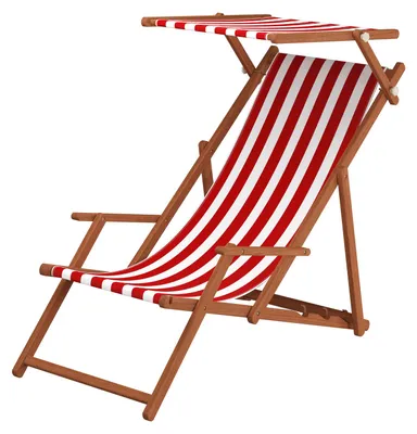 Produktbild von Gartenliege rot-weiß Strandliege Sonnenliege Holz Relaxliege Sonnendach Strandstuhl 10-314 S