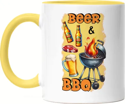 Produktbild von Beer & BBQ Grillen Bier lustiges Grill Spruch Tasse Gelb