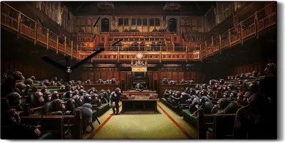 Produktbild von Wanduhr Bürouhr Leinwand Bild Geräuschlos 60x30 Dezentralisiertes Parlament - schwarze Hände