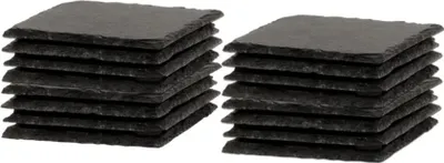 Produktbild von Tassenuntersetzer aus Schiefer quadratisch mit Gummifüßen 16er Set