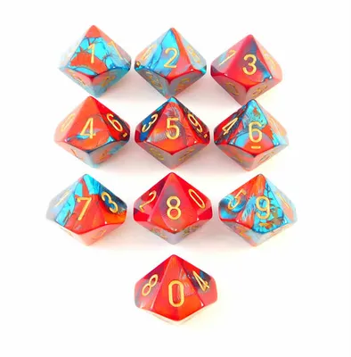 Obrázok produktu pre Sada kociek Chessex Gemini Red-Teal/Gold D10 (10 kusov)