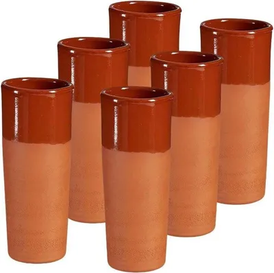 Produktbild von 6 x Becher aus Ton 330 ml - Weinbecher Tonbecher Mittelalter Geschirr Weinbecher aus Ton Wikinger Geschirr