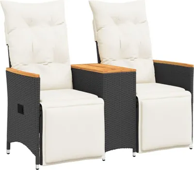 Produktbild von vidaXL Gartensofa 2-Sitzer Verstellbar mit Tisch Schwarz Poly Rattan