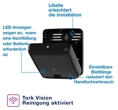 Produktbild von Tork Matic Automatischer Spender für Rollenhandtücher, Schwarz H1, Einzeltuchentnahme
