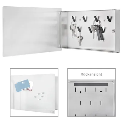 Obrázek produktu pro Schránka na klíče Blomus VELIO, matná nerezová ocel, bílé sklo, 6 magnetů