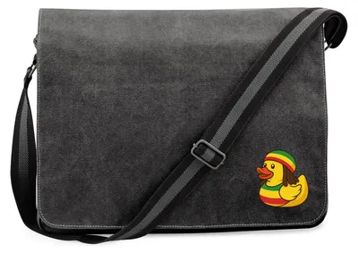 Produktbild von Huuraa Umhängetasche Quietscheente Reggae Gummiente Rastafari 14 Liter Black Canvas Laptoptasche Geschenkidee