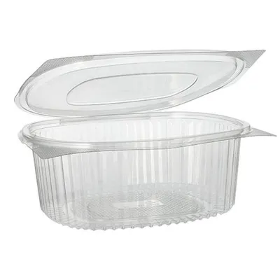 Produktbild von Feinkost- und Salatschalen mit Klappdeckel, R-PET oval 1500 ml 7,6 cm x 18,2 cm x 20,8 cm klar