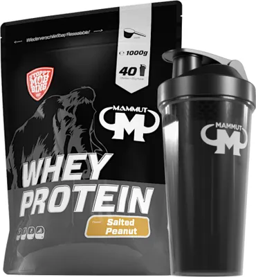 Produktbild von Mammut Nutrition - Whey Protein 1000 g Beutel - 40 Portionen Eiweiß + GRATIS Protein Shaker, Geschmack: Salted Peanut