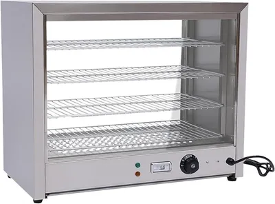 Produktbild von Profi Gastro Heiße Theke Warmhaltevitrine, 4Etagen Gastro SpeisenwäRmer mit Beleuchtung und gehärtetes Glas, Edelstahl Speisenwärmer, 30-85°C, 64 × 34 × 53cm