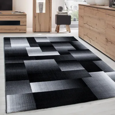 Produktbild von Modern Design Kurzflor Teppich Wohnzimmer Schlafzimmer Pflegeleicht, Größe: 120 x 170 cm, Farbe: Schwarz-1