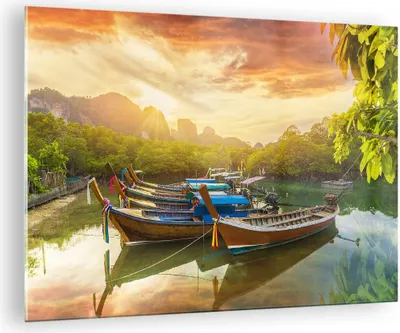 Produktbild von Bilder auf glas - Berge Boot Wasser - 70x50cm - Glasbilder - Wandbilder - Kunstdruck - zum Aufhängen bereit - Wanddekoration aus Glas - Glas Bilder - Wandbild auf Glas - Einteilig - GAA70x50-4003