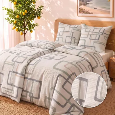 Produktbild von 4 teilige Seersucker Bettwäsche, 2x 135x200 + 2x 80x80 cm, Seersucker
