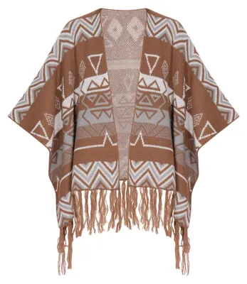 Image de Poncho ESHA pour femme - camel multicolore, XL/XXL