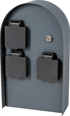 Produktbild von Grafner Edelstahl Design Gartensteckdose Dämmerungssensor, 3 Steckdosen, IP44, oval, anthrazit, KEIN ROST – Pulverbeschichtung, Energiesäule Mehrfach Metall Außen Steckdose schwarz Helligkeitssensor