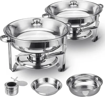 Produktbild von Buffetwärmer 2er Set - Chafing Dish 4L - Edelstahl Speisenwärmer - Wasserbad - Mit Deckel - Für Catering Buffet - Silber